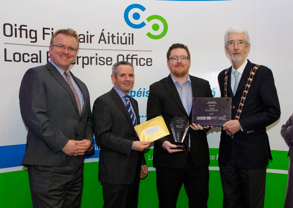 FEARLESS Winner Paul Canavan InvizBox with Mayor David OConnor, Paul Reid and Oisin Geoghegan